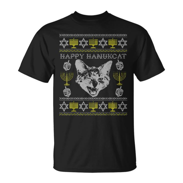 Happy Hanukcat Hannukah Jewish Cat Ugly Christmas Sweater T-Shirt