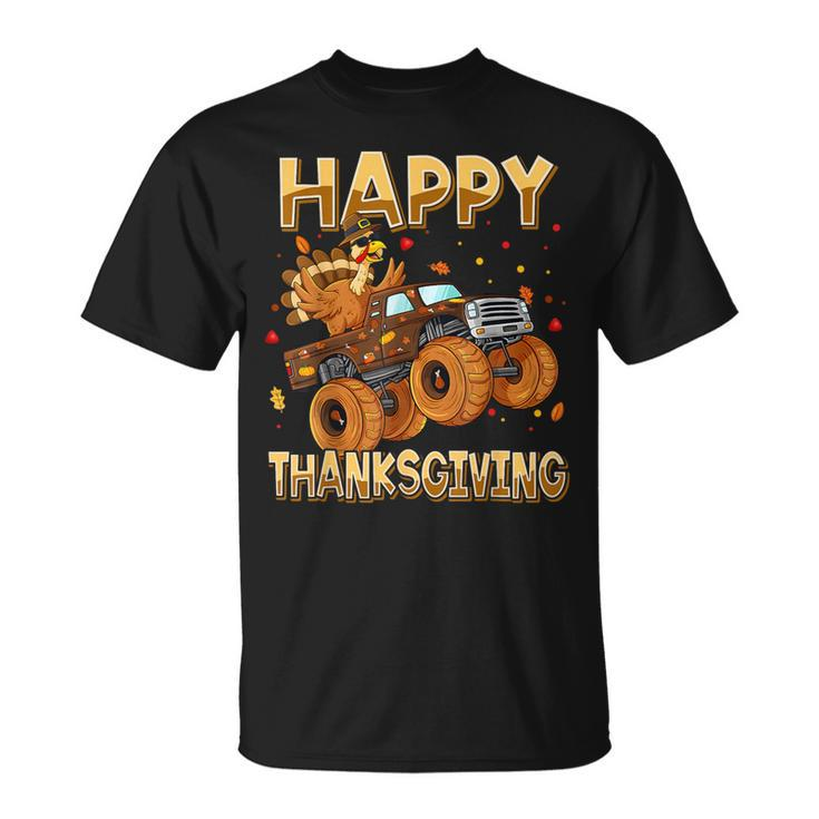 Happy Thanksgiving Riding Monster Truck Turkey Toddler Boys T-Shirt