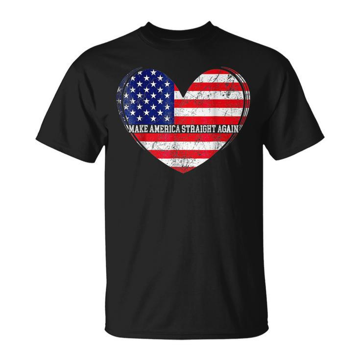 Heart Make America Straight Again Political American Flag Unisex T-Shirt