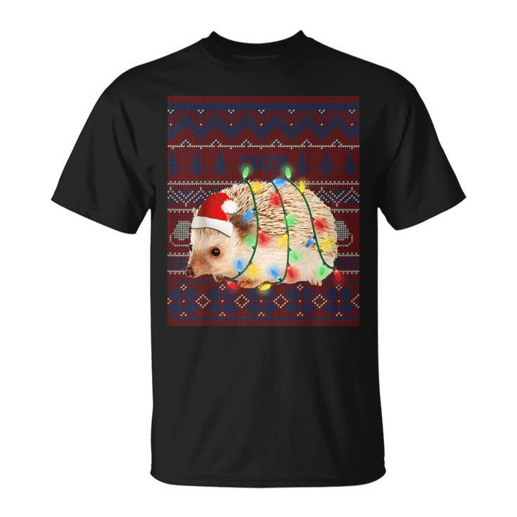 Hedgehog Christmas Lights Ugly Sweater Goat Lover T-Shirt