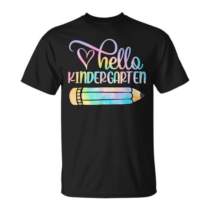 Hello Kindergarten Tie Dye Pencil First Day Of School T-Shirt