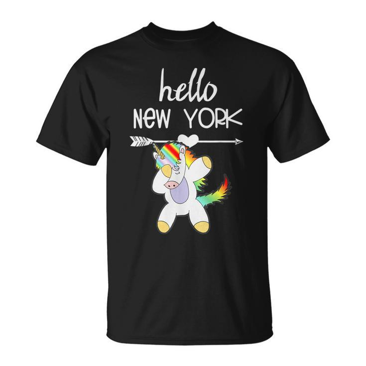 Hello New York Nyc Dabbing Unicorn Girls Quote T-shirt