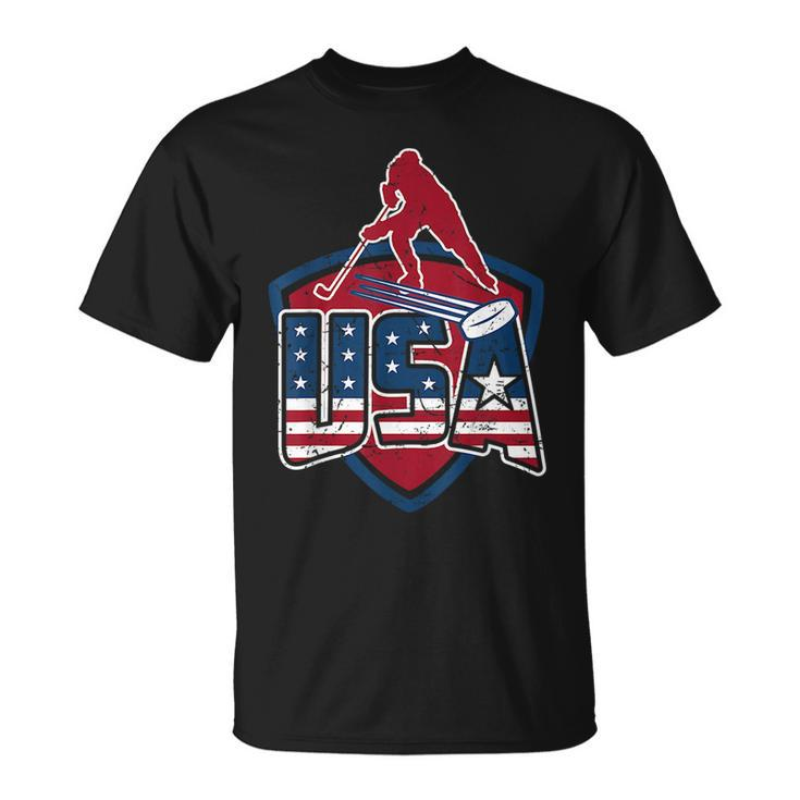 Hockey Usa 2018 Winter Games Red White And Blue  Unisex T-Shirt