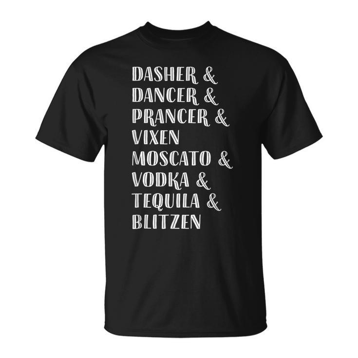 Holiday Cheer Gifts Reindeer And Alcohol Names  Unisex T-Shirt