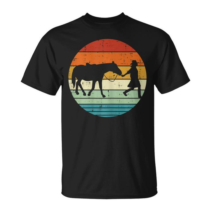 Horse And Girl Silhouette Sunset Retro Cowgirl Equestrian Unisex T-Shirt