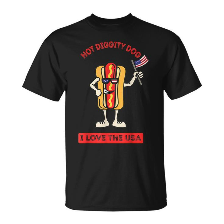 Hot Diggity Dog July 4Th Patriotic Bbq Picnic Cookout Funny Unisex T-Shirt