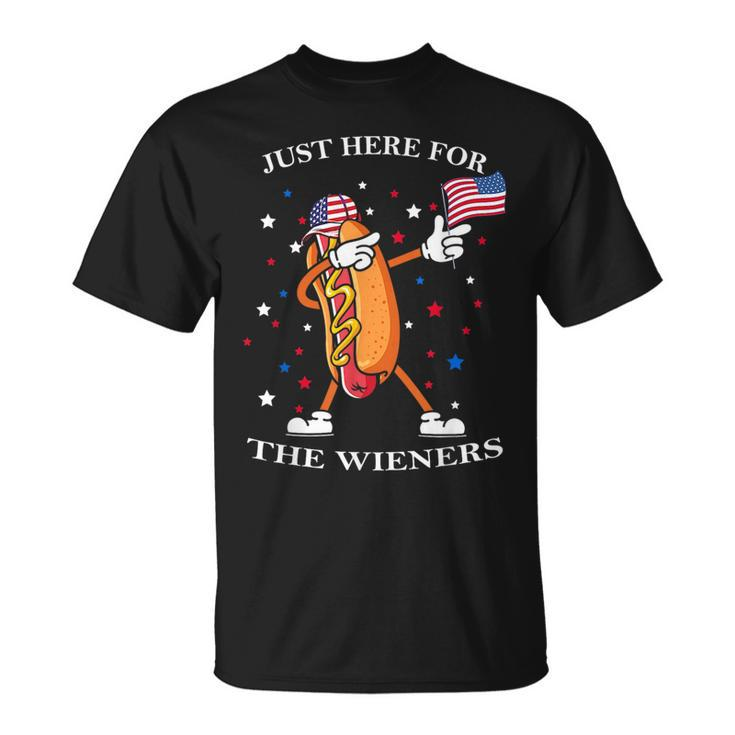 Hot Dog Im Just Here For The Wieners Funny Fourth Of July Unisex T-Shirt