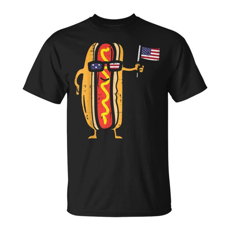 Hotdog Sunglasses American Flag Usa Funny 4Th Of July Fourth Unisex T-Shirt
