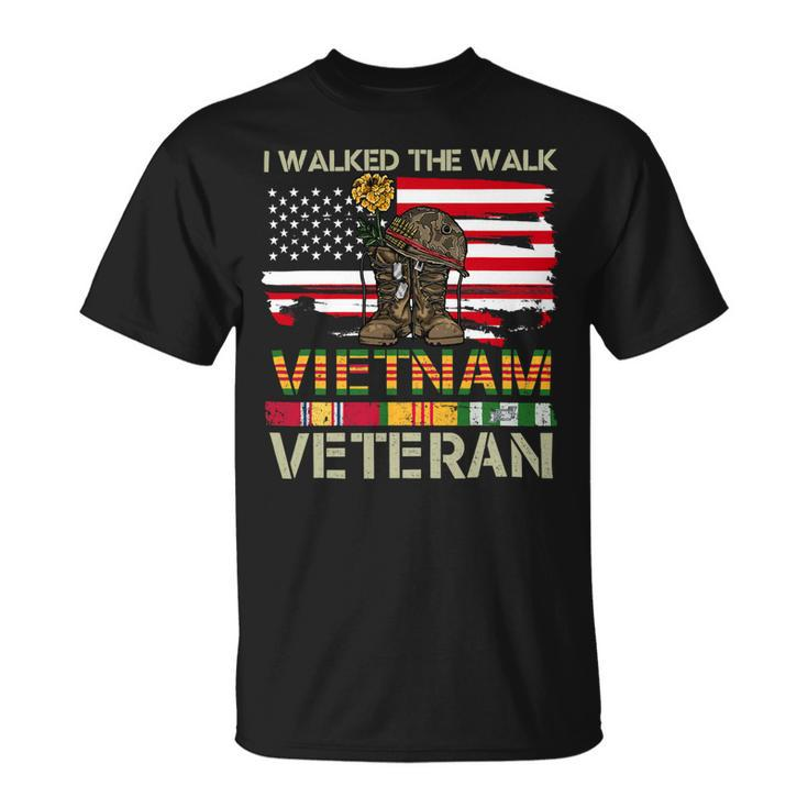 I Walked The Walk Vietnam Veterans American Flag 237 Unisex T-Shirt