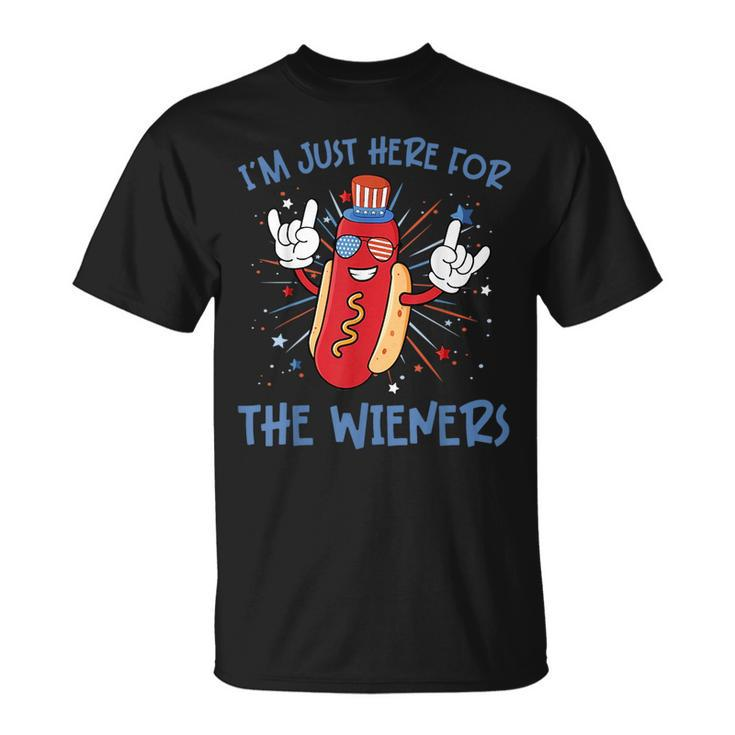 Im Just Here For The Wieners Hot Dog Cartoon 4Th Of July  Unisex T-Shirt