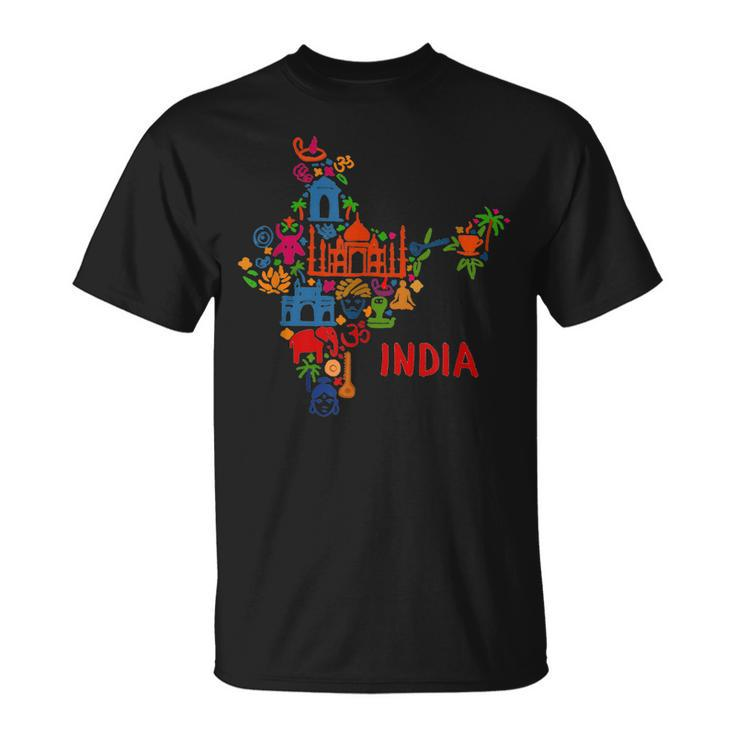 India Elephant Map Silhouette Taj Mahal T-shirt