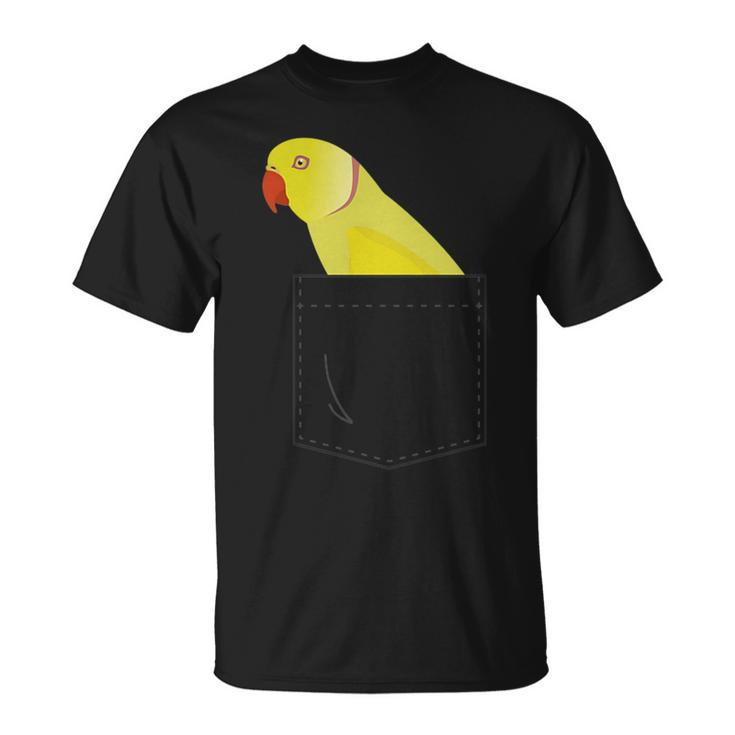 Indian Ringneck Parakeet Yellow Parrot Fake Pocket T-Shirt
