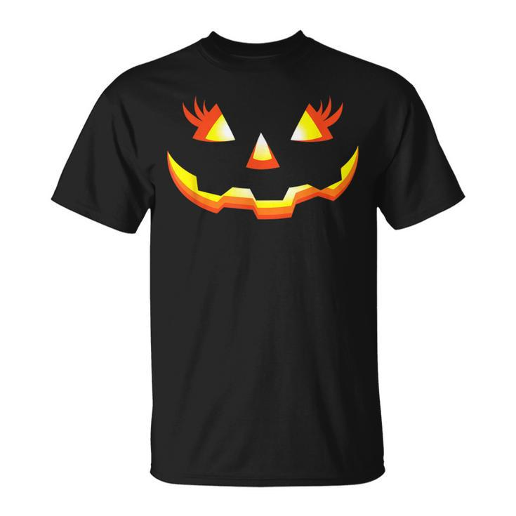 Jack O Lantern Face Pumpkin Eyelashes Halloween Costume T-Shirt