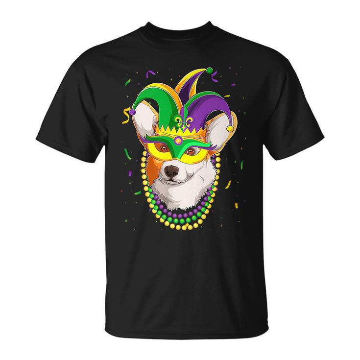 Jester Welsh Corgi Dog Mask Beads Fat Tuesday Parade Kids Unisex T-Shirt