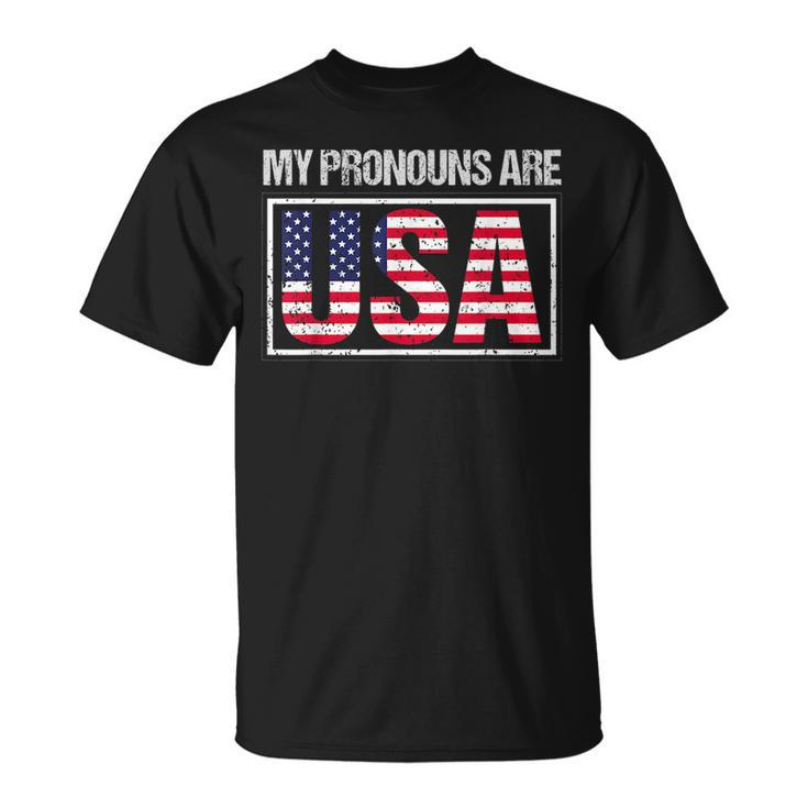 July 4Th My Pronouns Are Usa Funny Patriotic Us Flag Gift For Mens Unisex T-Shirt
