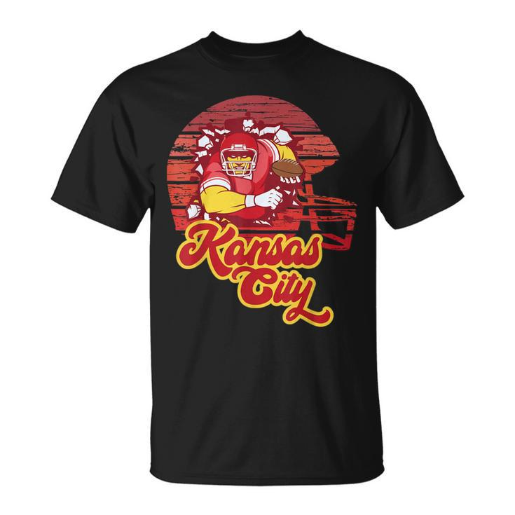 Kansas City Football Retro Sunset Helmet Chief Bbq Pajamas  Unisex T-Shirt
