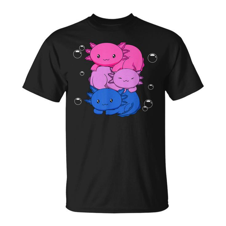 Kawaii Axolotl Pile Bisexual Pride Flag Bi Lgbtq T-Shirt