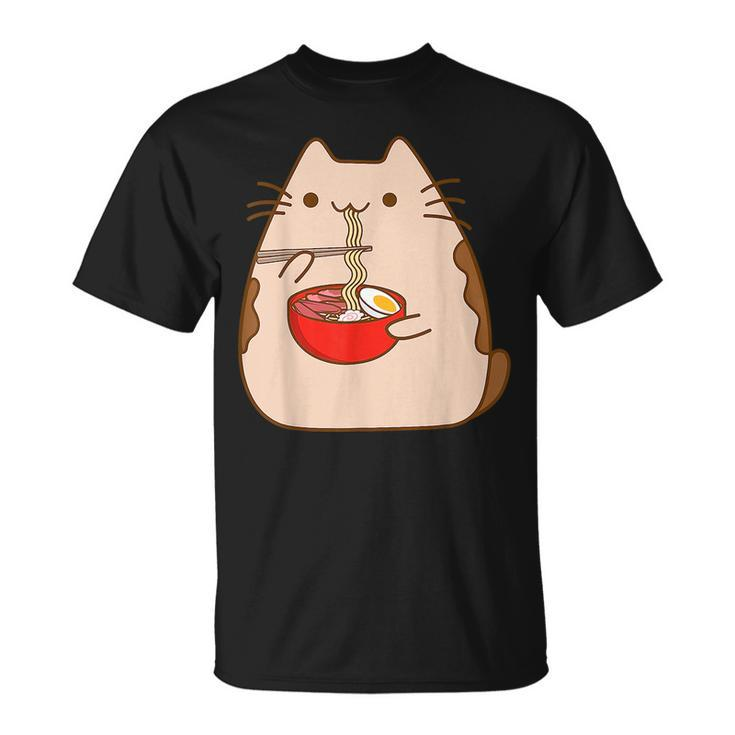 Kawaii Cat Eating Ramen Noodles Japanese Food Anime Kids  Unisex T-Shirt