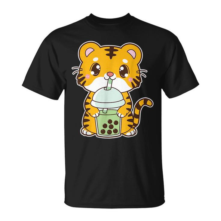 Kawaii Cute Zodiac Boba Tiger Matcha Green Bubble Milk Tea  Unisex T-Shirt