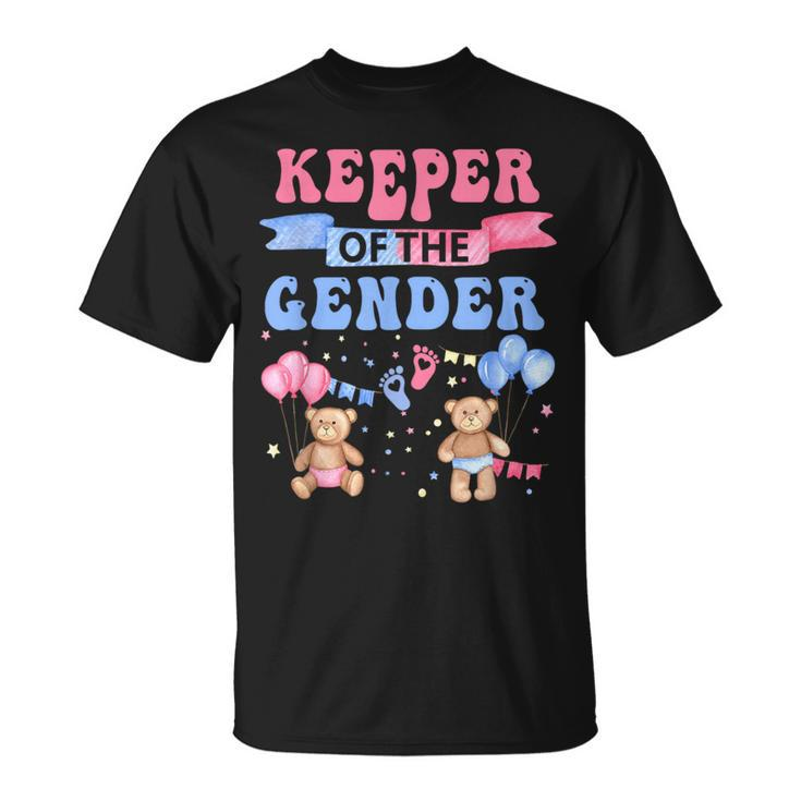 Keeper Of The Gender Reveal Baby Bear Balloons Pink Or Blue T-Shirt