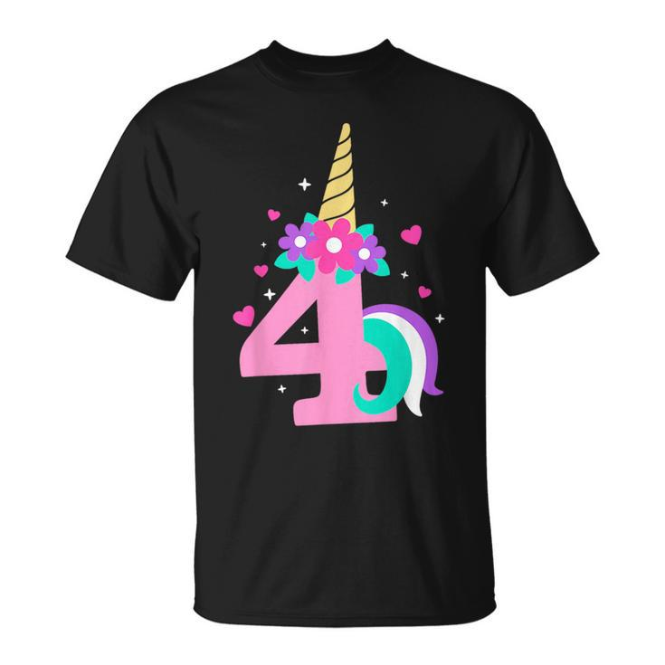 Kids 4Th Birthday Girls Cute Unicorn 4 Years Birthday Unicorn Funny Gifts Unisex T-Shirt