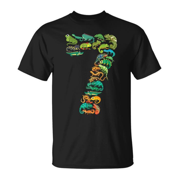 Kids 7Th Birthday Reptiles Lizards Themed 7 Year Old Boys  Unisex T-Shirt