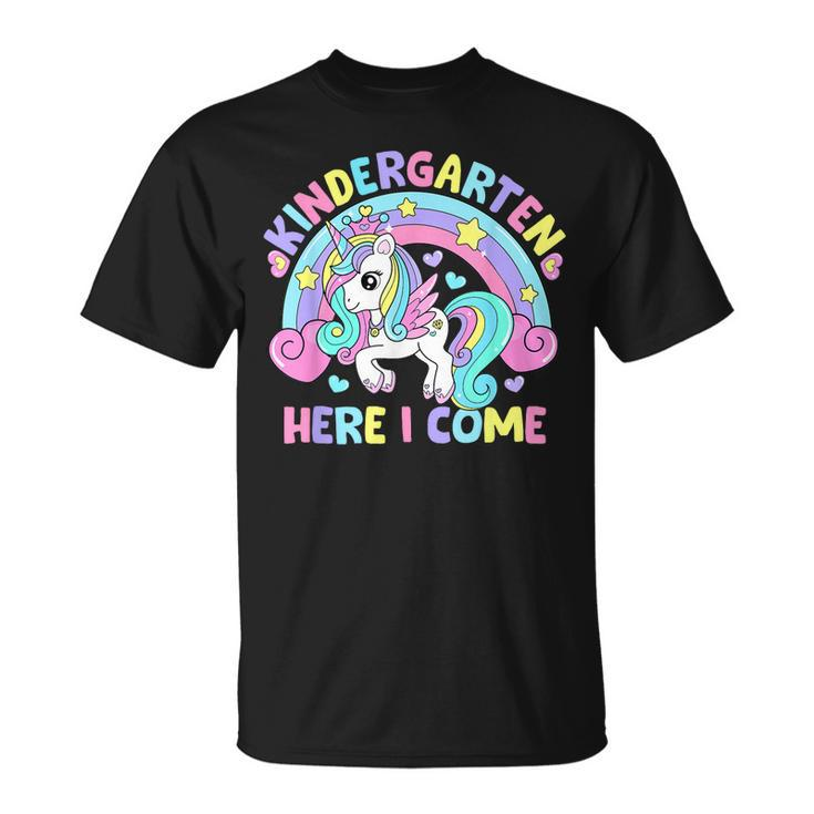 Kindergarten Here I Come Funny Unicorn Girls Back To School  Unisex T-Shirt