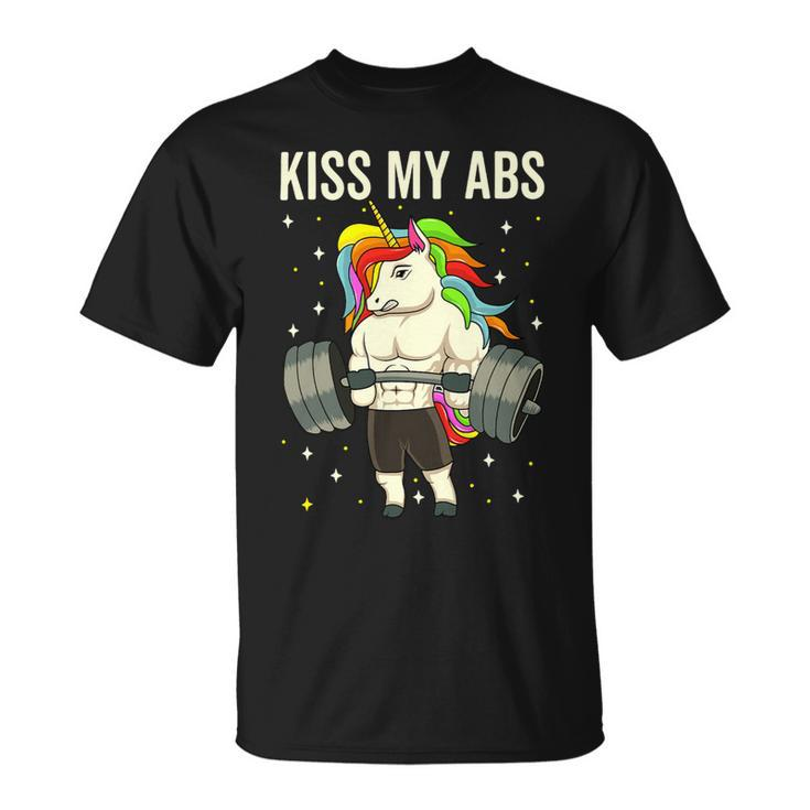 Kiss My Abs Workout Gym Unicorn Weight Lifting Unisex T-Shirt