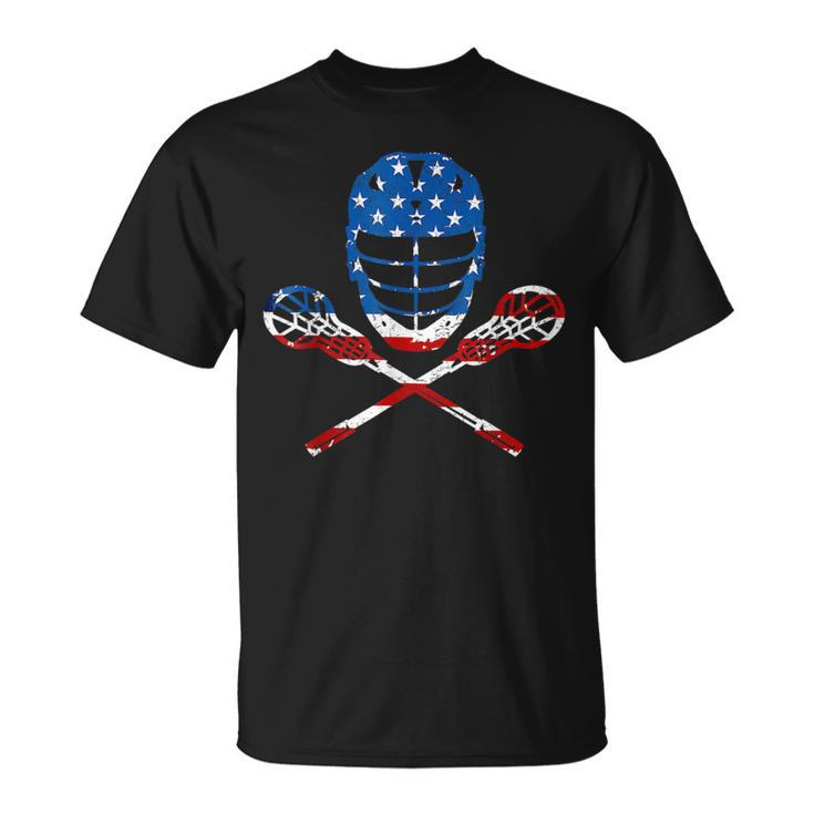 Lacrosse American Flag Lax Helmet Sticks 4Th Of July S Unisex T-Shirt