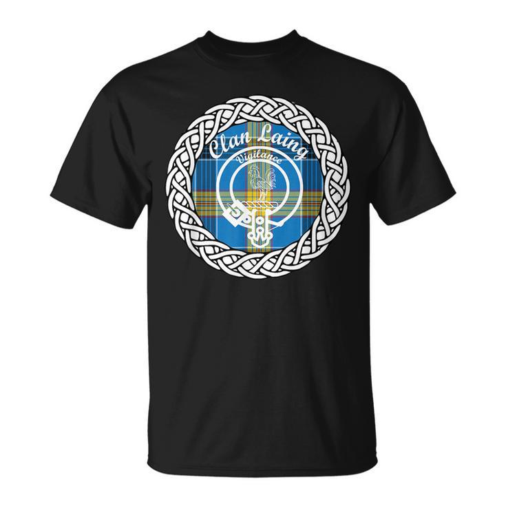 Laing Surname Last Name Scottish Clan Tartan Badge Crest Funny Last Name Designs Funny Gifts Unisex T-Shirt