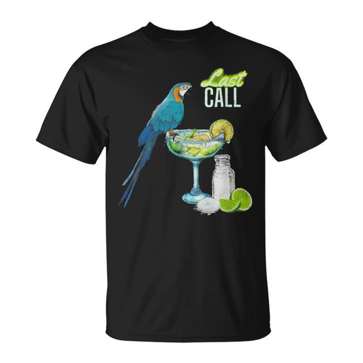 Last Call Parrot Cocktail Vacation T-Shirt