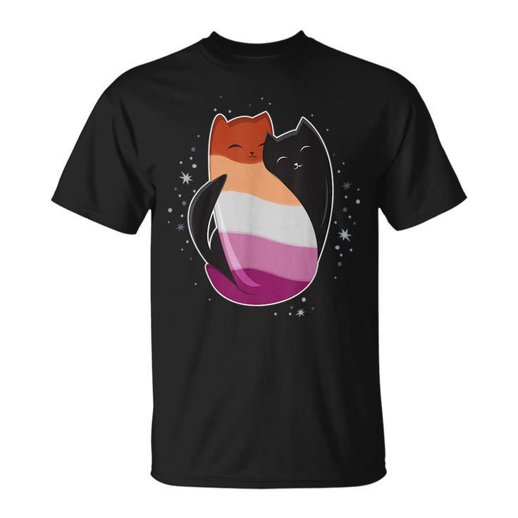 Lesbian Cat Lgbt Pride Flag Lgbt Gay Sapphic Black Yin Yang  Unisex T-Shirt