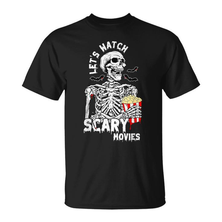 Let's Watch Scary Movies Skeleton Popcoin Halloween Costume T-Shirt