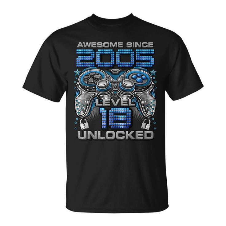 Level 18 Unlocked Awesome Since 2005 18Th Birthday Gaming  Unisex T-Shirt