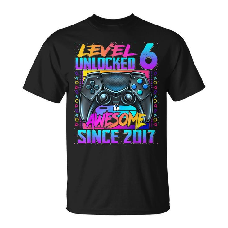 Level 6 Unlocked Awesome Since 2017 6Th Birthday Gaming Kids  Unisex T-Shirt