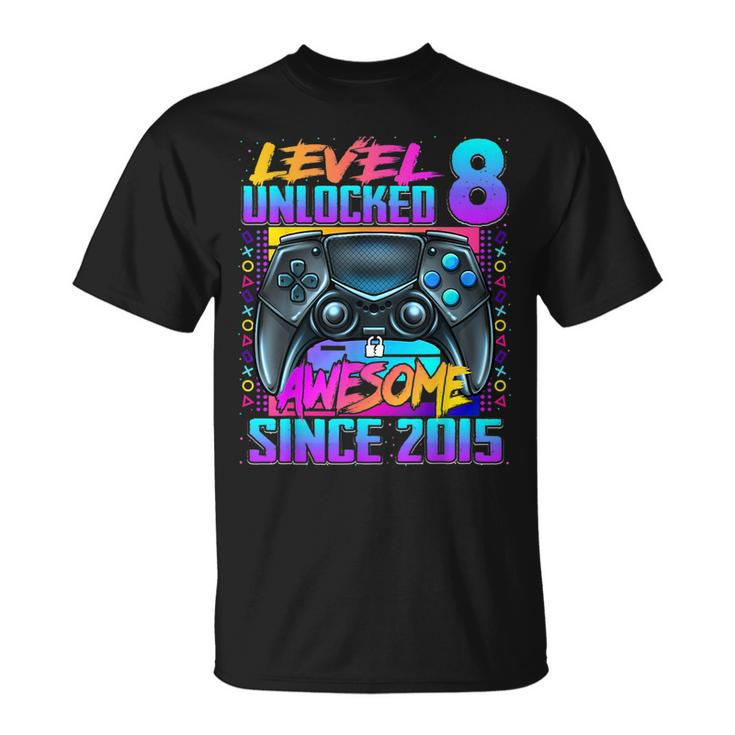 Level 8 Unlocked Awesome Since 2015 8Th Birthday Gaming Kids  Unisex T-Shirt