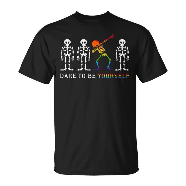 Lgbt Pride Skeleton Dabbing Dare To Be Yourself Outfit  Unisex T-Shirt