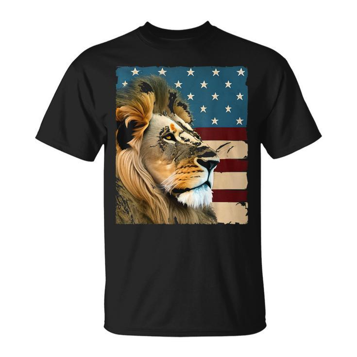 Lion On Usa Flag Painting American Patriotic 4Th Of July  Unisex T-Shirt