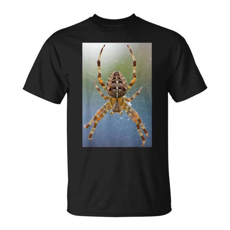 Long-Legged Spider In Webbing Scary Insect Colorful  Unisex T-Shirt