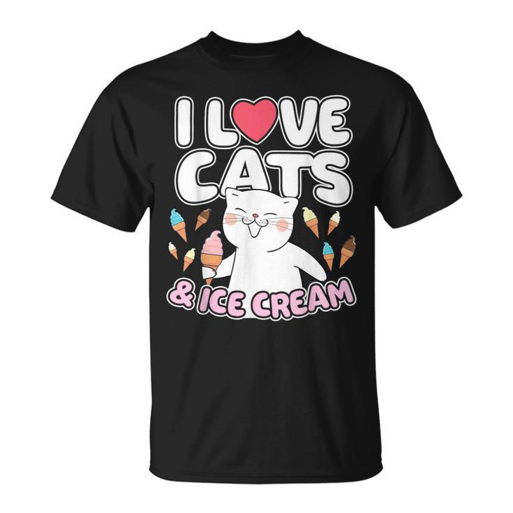 I Love Cats & Ice Cream Cute Kitty Feline Dessert Lover T-Shirt