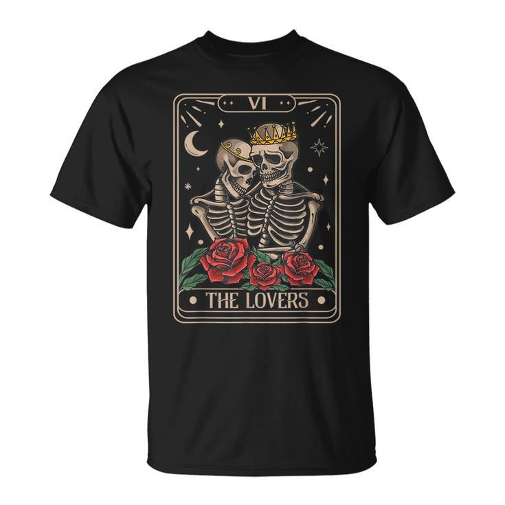 The Lovers Vintage Tarot Card Astrology Skull Horror Occult Astrology  T-Shirt