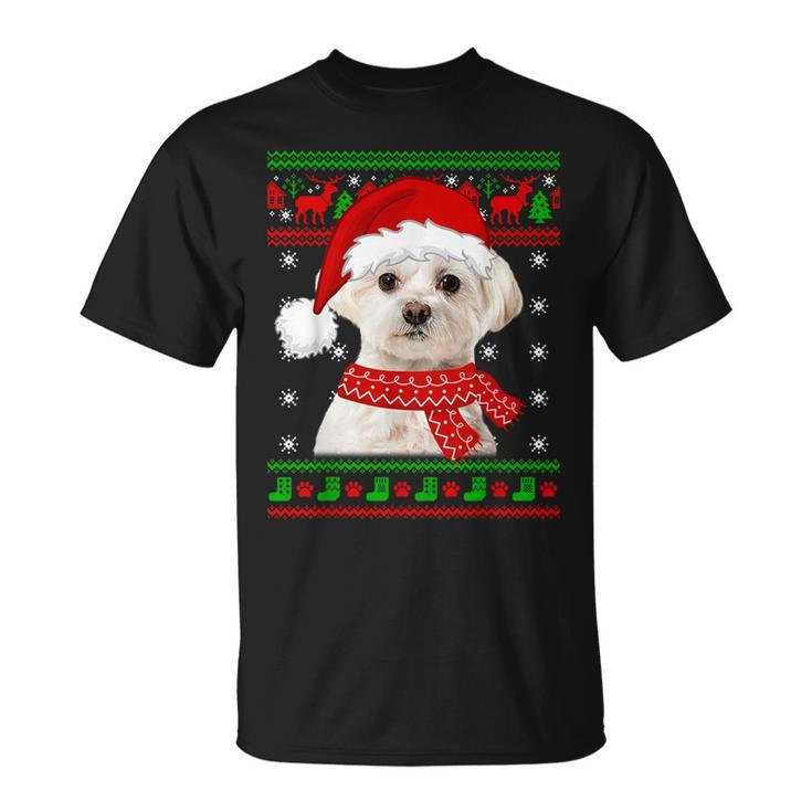 Maltese Dog Ugly Sweater Christmas Puppy Dog Lover T-Shirt