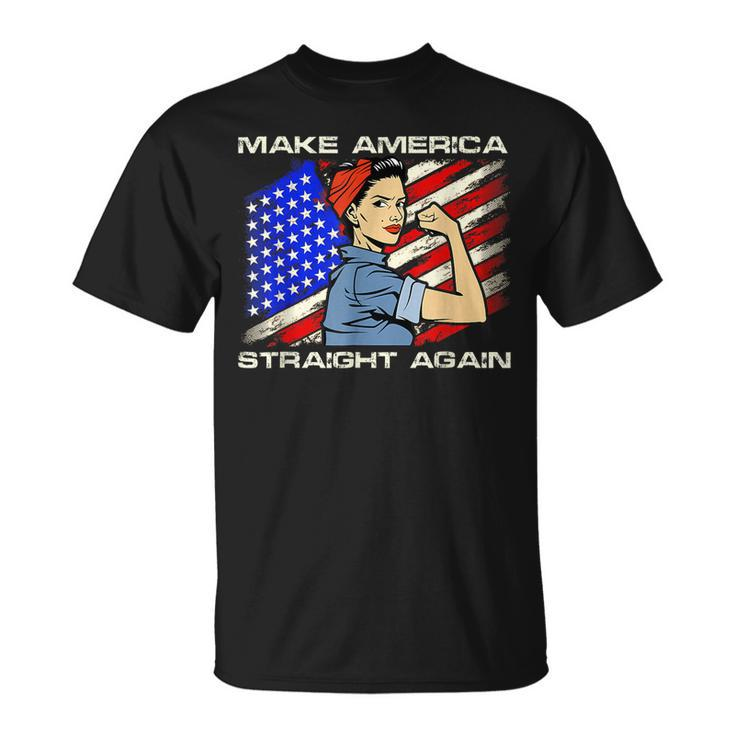 Masa Make America Straight Again Strong Woman American Flag Unisex T-Shirt