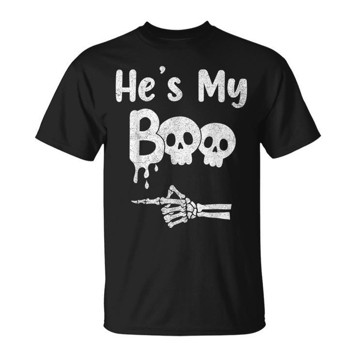 Matching Halloween Pajama Couples He's My Boo Skull Face T-Shirt