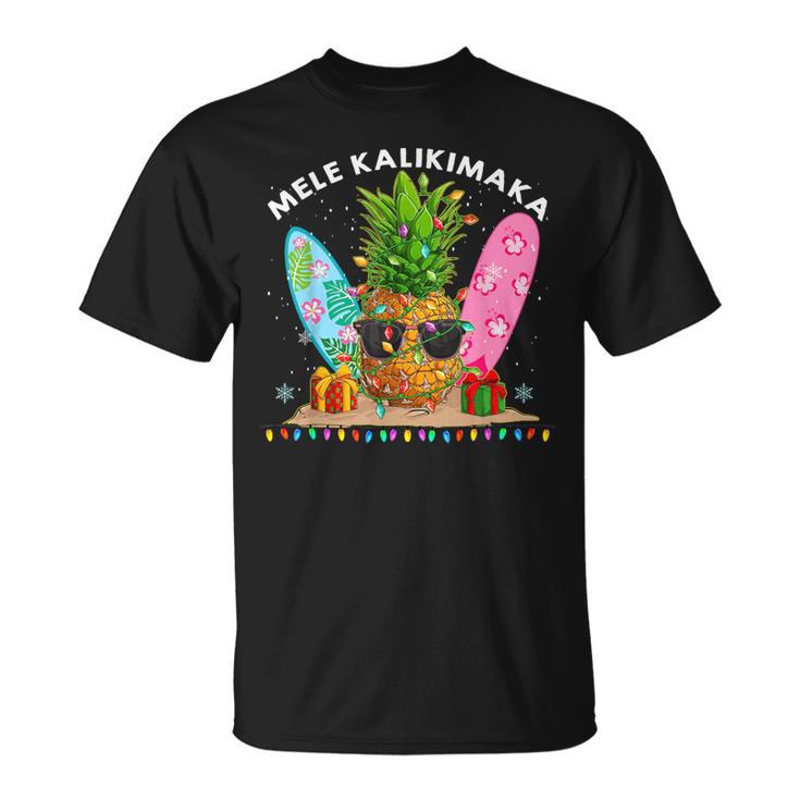 Mele Kalikimaka Hawaiian X-Mas Pineapple Lights Men's T-shirt Back