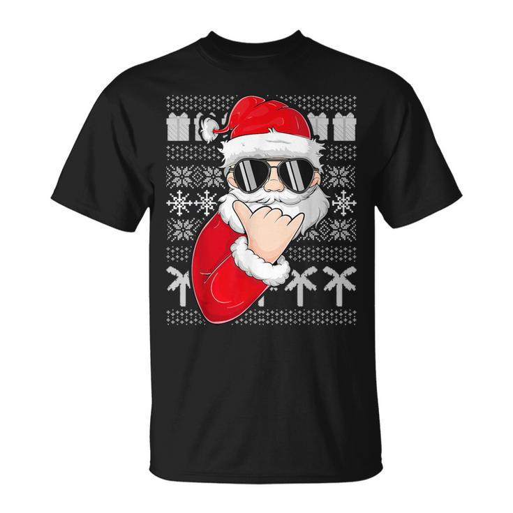 Mele Kalikimaka Ugly Sweater Christmas Santa Shaka Hawaii T-Shirt