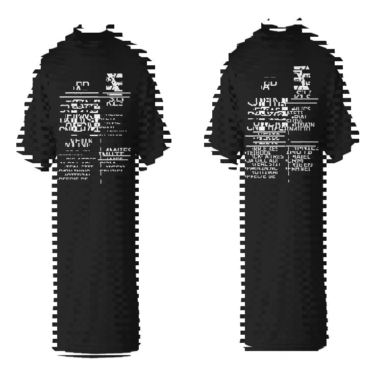 Mens Dad Stats Dungeons Gamer D20 Tabletop Dragons Funny Nerdy Unisex T-Shirt