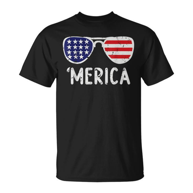 Merica American Flag Sunglasses Patriotic  4Th Of July  Unisex T-Shirt