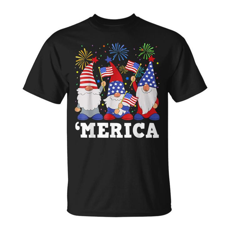 Merica Gnomes Usa Flag Fireworks Memorial Day 4Th Of July T-shirt