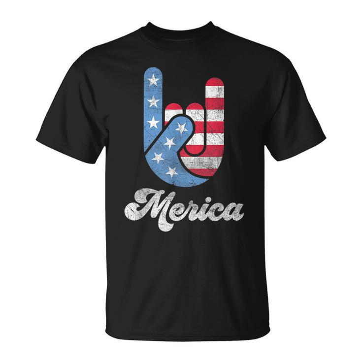 Merica Rock N Roll Hand Red White Blue Funny 4Th Of July  Unisex T-Shirt